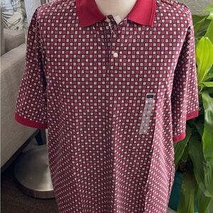 Dockers Red and White Polo Shirt Geometric Pattern